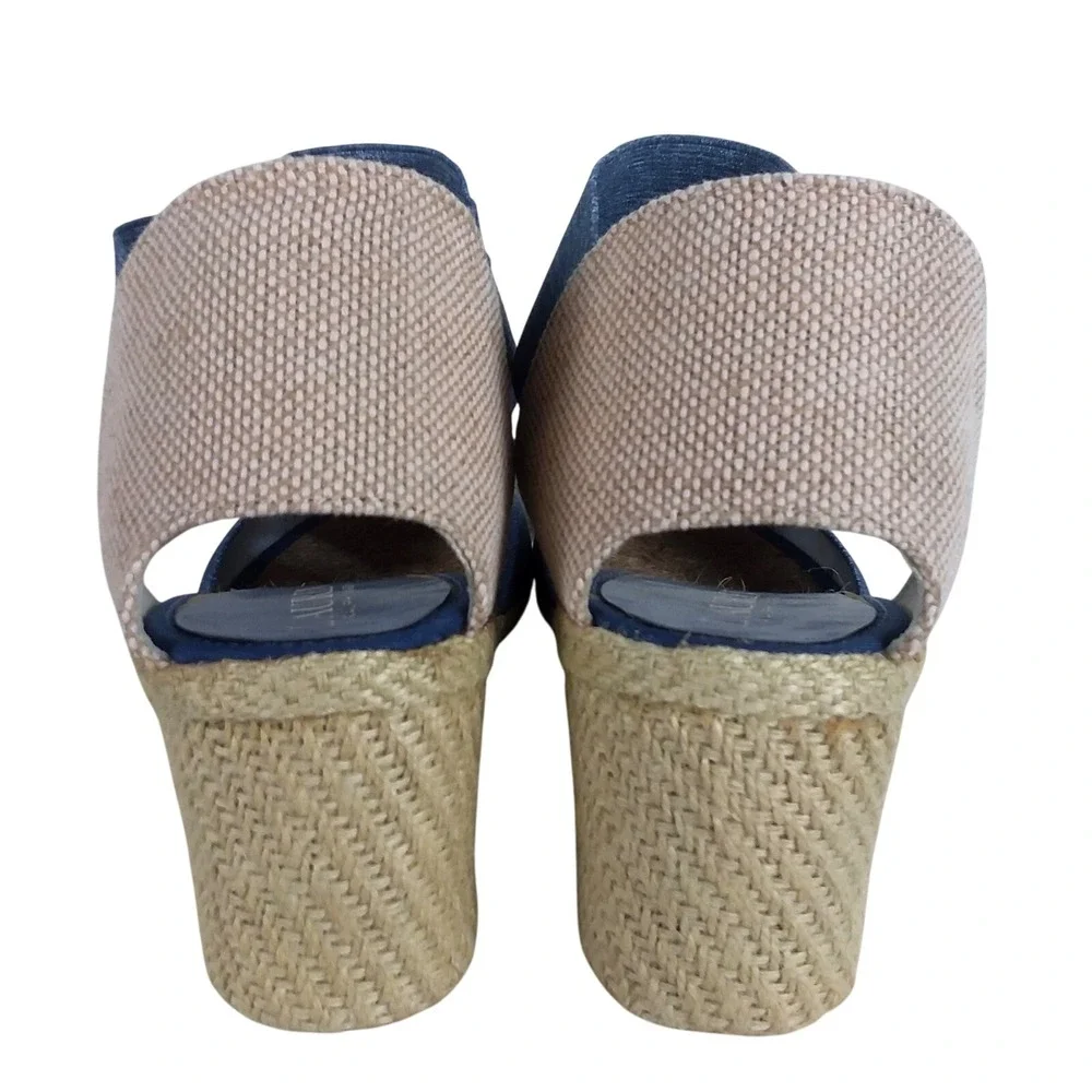 Lauren Ralph Lauren‎ Charla Denim Blue Wedge Sandals Women's 10B Ankle Strap